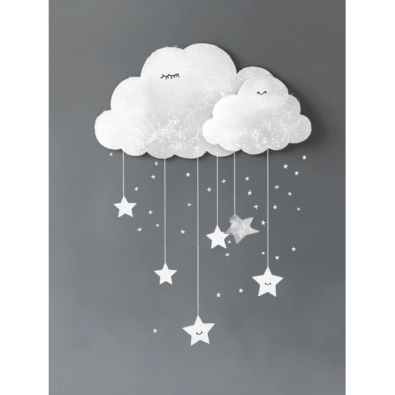 Dreamy Cloud and Stars Canvas Art Print Perfect for Bedroom Living Room Nursery Dorm Room and Office Decor