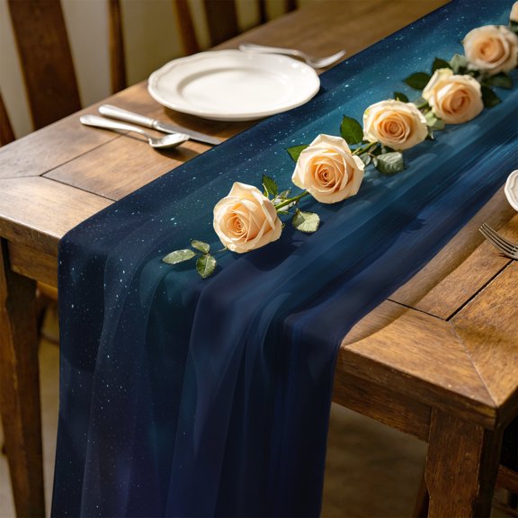 Dreamy Clouds 10 ft Cheesecloth Table Runner for Wedding 27"x120", Starry Sky Blue Romantic Mysterious Natural Kitchen Dinner Sheer Tulle Chiffon Dresser Scarf, Holiday Party Decorations