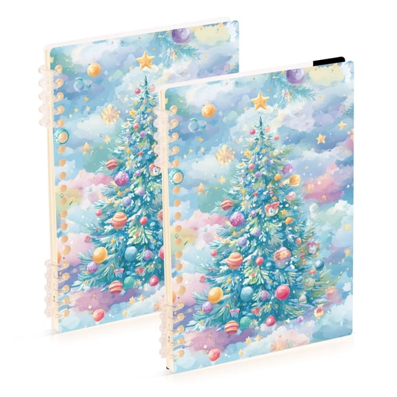 Dreamy Clouds Christmas Trees Colorful Lights Notebook Detachable Coil Notebook Diary Plan Book A5 Size 60 Pages 2 Pack