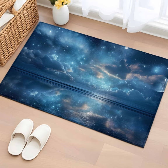 Dreamy Clouds Entryway Rug 2'x3' Star Sea Sky Horizon Blue Romantic Small Area Rug Non-Slip Front Door Mat Washable Floor Carpet for Indoor Entrance Kitchen Bathroom