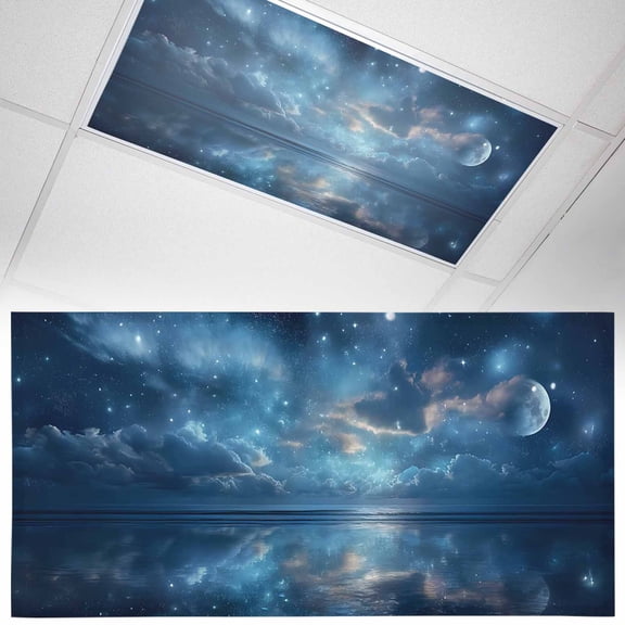 Dreamy Clouds Fluorescent Light Covers Star Sea Sky Horizon Blue Romantic Magnetic Light Filters Ceiling Lighting Panel Shade for Classroom Office Home 2 x 4 ft, 1 Pack