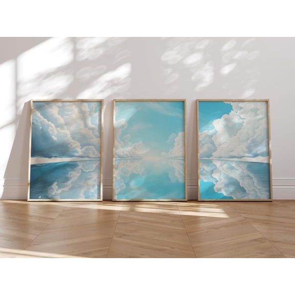 Dreamy Clouds Minimalist Cloud Reflection Lake Wall Art Set 3 Unframed Paper Print 8x12