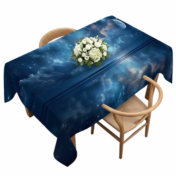 Dreamy Clouds Rectangle Tablecloth Star Sea Sky Horizon Blue Romantic Waterproof Wrinkle Free Soft Table Cloth Spill-Proof Washable Table Cover for Dining Party Picnic 60 x 120 Inch