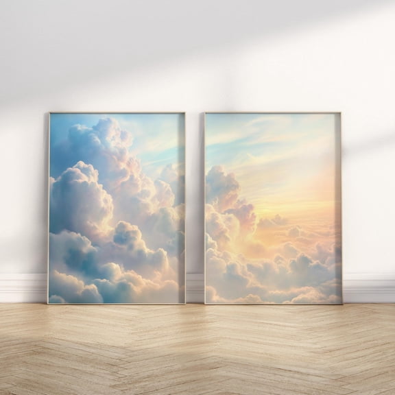 Dreamy Clouds Wall Art Pieces Bedroom Gallery Over Bed Soft Neutral Relaxing Wall Art, Set 2, Poster Only