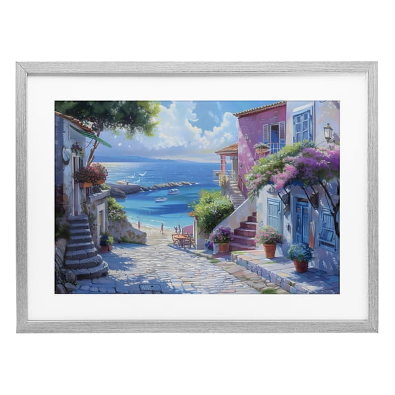 Stupell Industries Dreamy Coastal City Scene Gray Framed Print Under Glass, design by LSR Design Studio