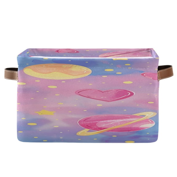 Dreamy Color Hearts Stars Planets Square Storage Bins with Handles Collapsible Containing Box 1 Pack