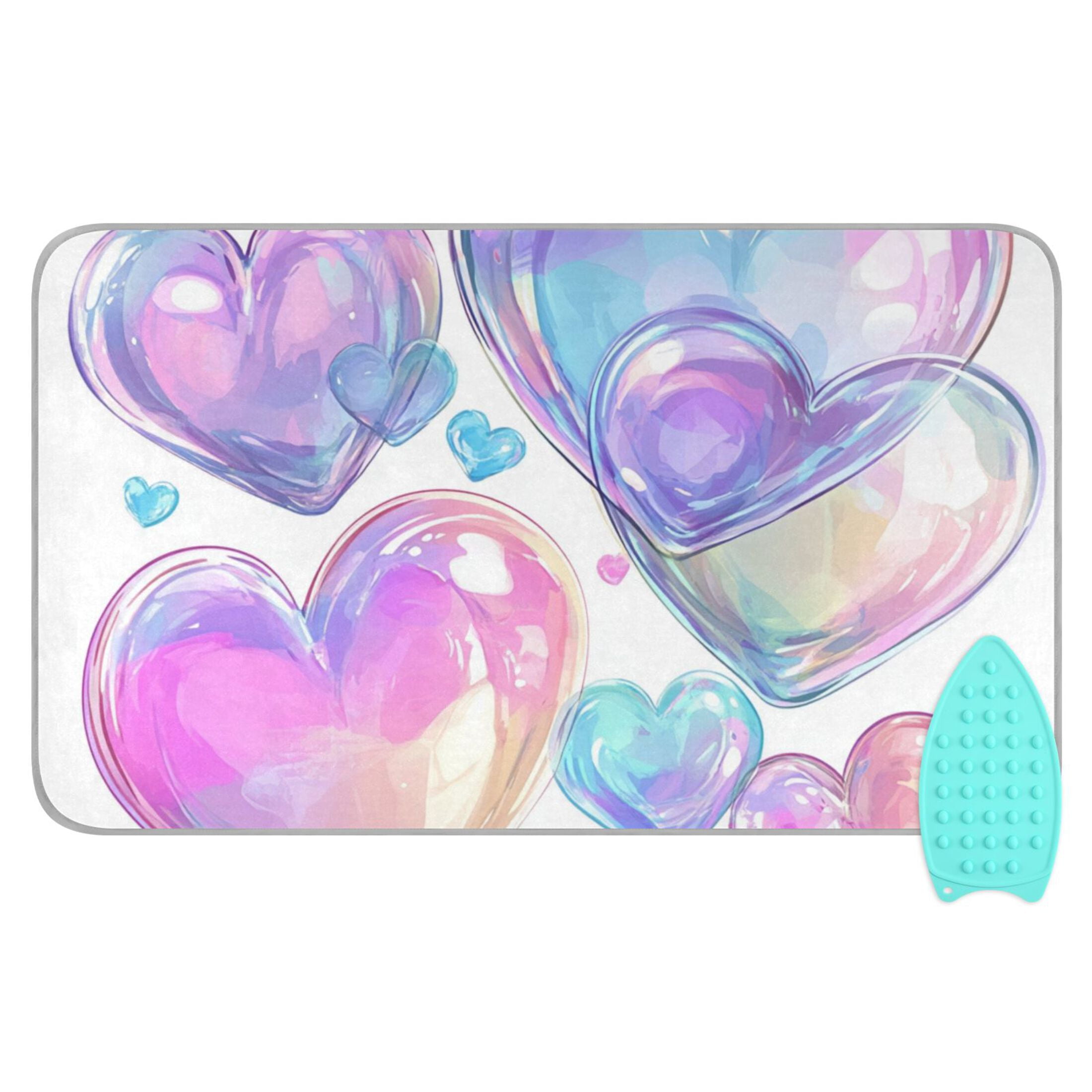 Dreamy Color Transparent Hearts Ironing Mat Blanket Portable Travel Ironing Pad Heat Resistant Pad 47.2" x 27.6”