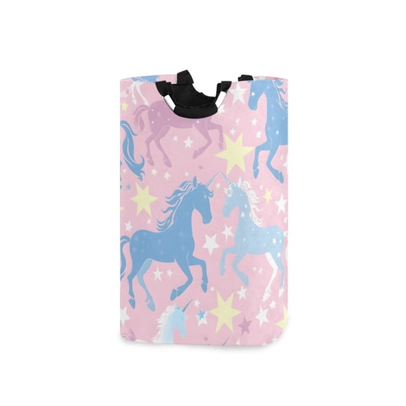 Dreamy Color Unicorns Stars Laundry Basket with Handles Foldable Laundry Hamper Freestanding Washing Bin 50L