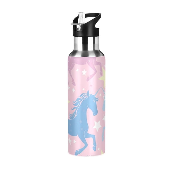 Dreamy Color Unicorns Stars Sports Bottle with Straw Stainless Steel Water Jug Portable Thermal Cup Leak-proof 600ML