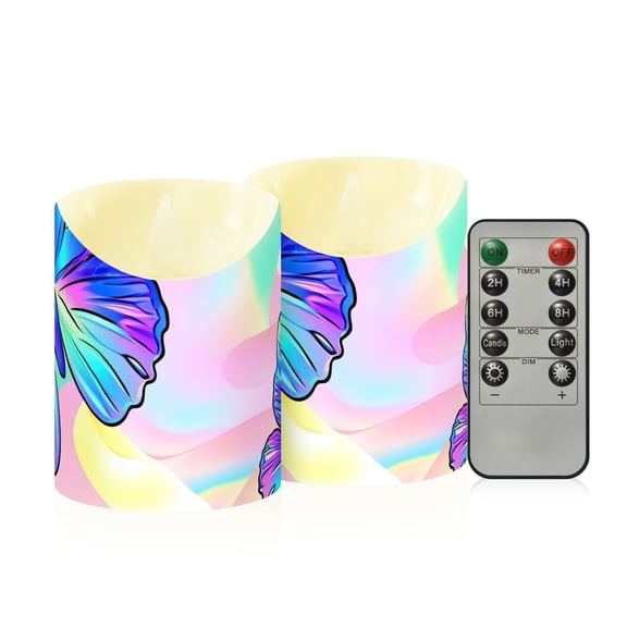 Dreamy Colored Butterflies Flickering Flameless Candles with Remote Timer Battery Operated LED Tealight Set of 2 M