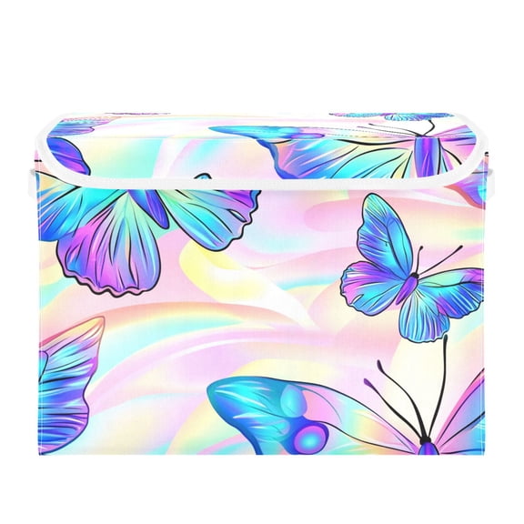 Dreamy Colored Butterflies Foldable Storage Bin with Lid and Handle Collapsible Storage Box 16.5 x 12.6 x 11.8 inches