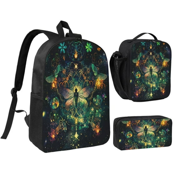 Dreamy Colored Butterfly Backpack 17 Inch Set with Lunch Bag and CaseDurableTravel Bag Combo for Work Commuting Daily Use