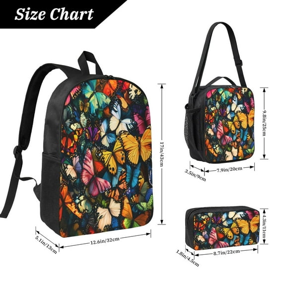 Dreamy Colored Butterfly Backpack 17 Inch Set with Lunch Bag and CaseDurableTravel Bag Combo for Work Commuting Daily Use