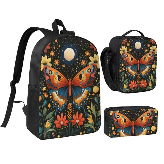 Dreamy Colored Butterfly Backpack 17 Inch Set with Lunch Bag and CaseDurableTravel Bag Combo for Work Commuting Daily Use
