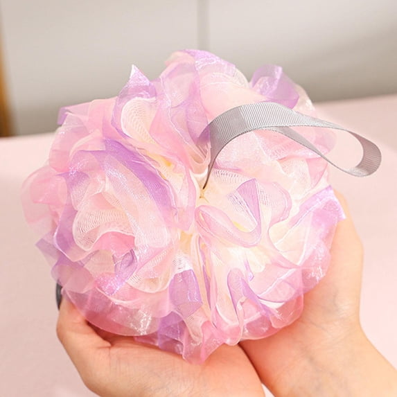 Dreamy Colorful Bath Flower Loofah - Soft Non-Shedding Exfoliating Bath Sponge, Pink Purple Bath Loofah with Rich Lather, Gentle Body Scrub Sponge for Home Bathroom Shower Daily Use, 4.7in/12cm