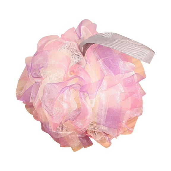 Dreamy Colorful Bath Flower, Soft Non-Shedding Shower Scrubber, Plush Bath Sponge for Gentle Exfoliation, High Lather Bath Ball, Pink Purple, 4.7 Inches, Nylon, 0.11 lbs