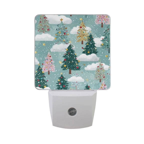 Dreamy Colorful Christmas Trees on Clouds LED Night Light Sensor Lamp Plug-in Adjustable Brightness 2 Pack