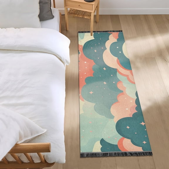 Dreamy Colorful Clouds Bedside Runner Rug 2'x 6' Non Slip Carpet Floor Mat Area Rug