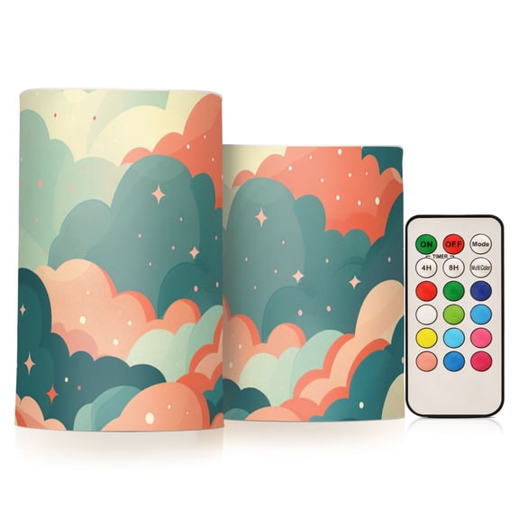 Dreamy Colorful Clouds Flickering Flameless Candles LED Tealight Battery Operated with Remote Set of 2 Holiday Decor Ornaments