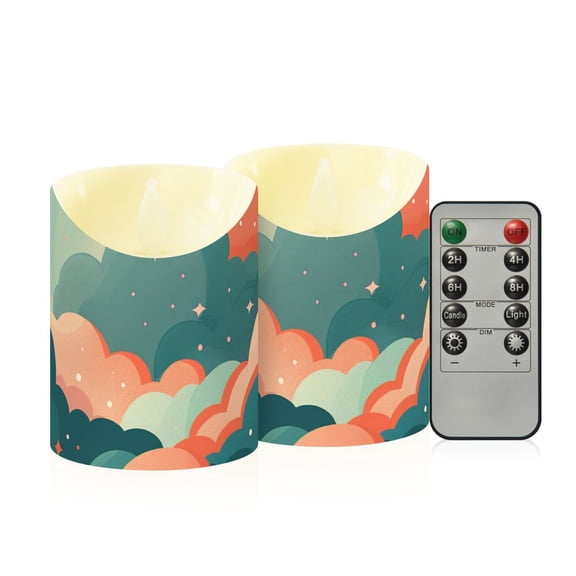 Dreamy Colorful Clouds Flickering Flameless Candles with Remote Timer Battery Operated LED Tealight Set of 2 S