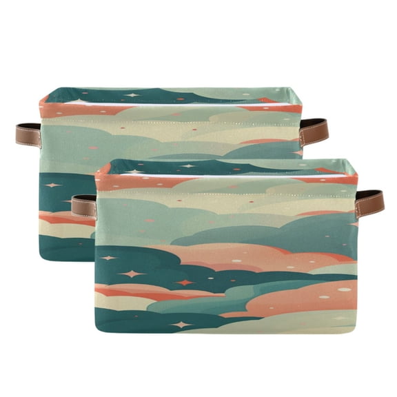 Dreamy Colorful Clouds Square Storage Bins with Handles Collapsible Containing Box 2 Packs