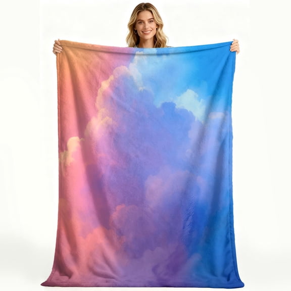 Dreamy Colorful Clouds Trendy Printing Flannel Blanket, Stylish Premium Extra Comfortable Material, Ideal for Study Room Use, Cozy Christmas Gift, the Ultimate Comfort Essential