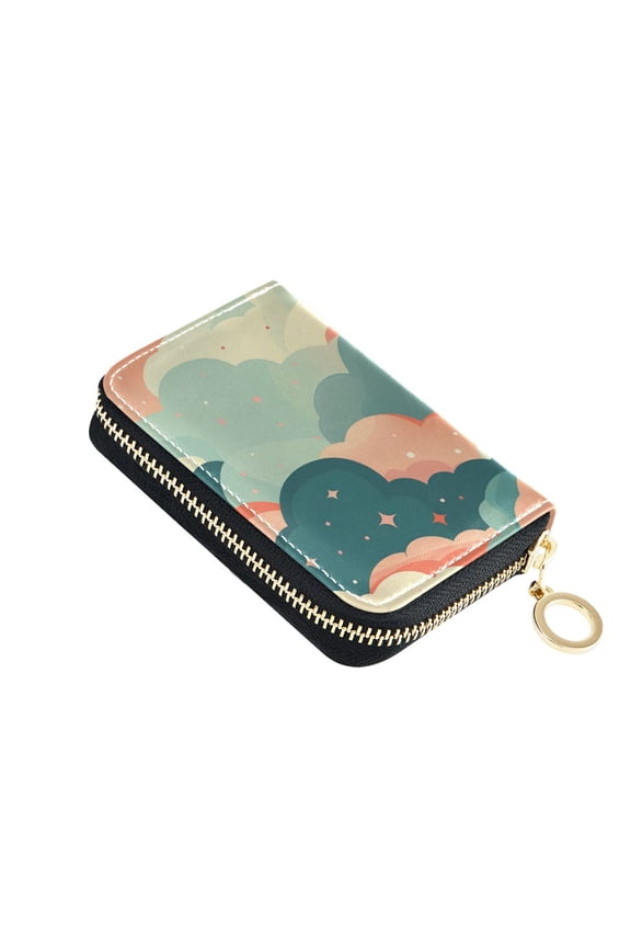 Dreamy Colorful Clouds Women's Credit Card Holder PU Leather Zipper Wallet RFID Blocking