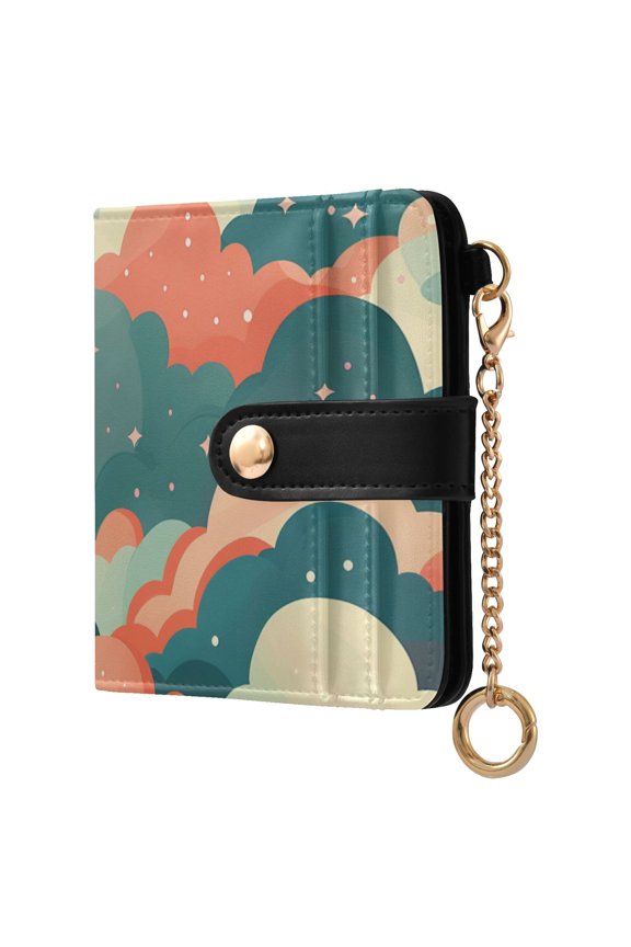 Dreamy Colorful Clouds Women's Wallet PU Leather Card Cases RFID Blocking Purse Billfold with Key Ring