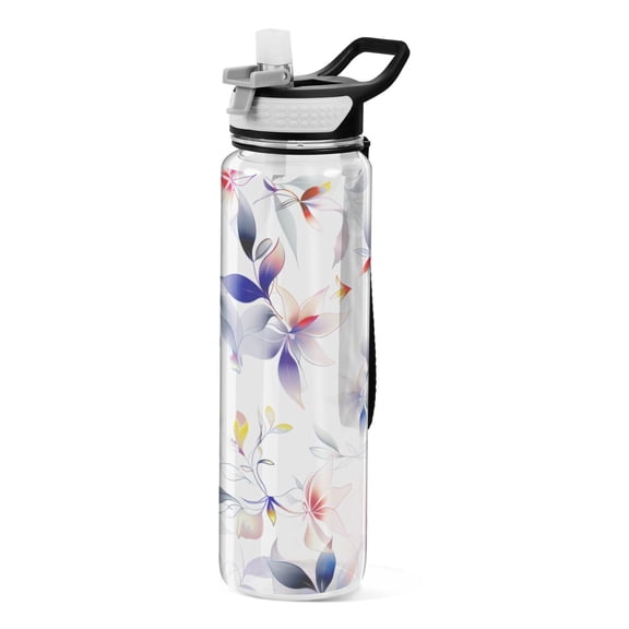 Dreamy Colorful Flower Pattern Transparent Sports Water Bottle with Straw BPA Free Tritan 32oz for Gym Camping