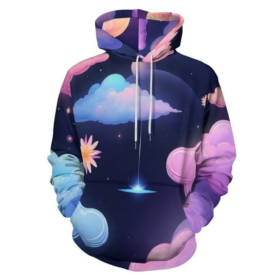 Dreamy Cosmic Cloudscape Men's Women Vintage 3D Hooded Sweatshirt - All-Season Loose Fit Streetwear