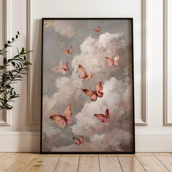 Dreamy Cotton Candy Skies Butterfly Antique Moth Art, Unframed Paper Print