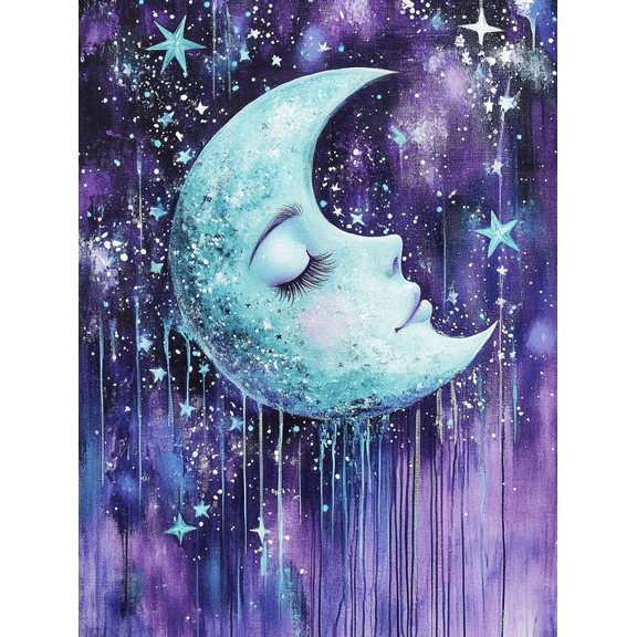 Dreamy Crescent Moon Canvas Painting Suitable for Bedroom Living Room Nursery Bathroom and Office Decor