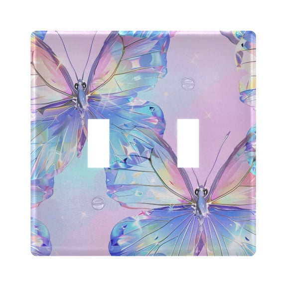Dreamy Crystal-like Butterflies Light Switch Cover Electrical Outlet Cover Replaceable Wall Plates 2-Gang