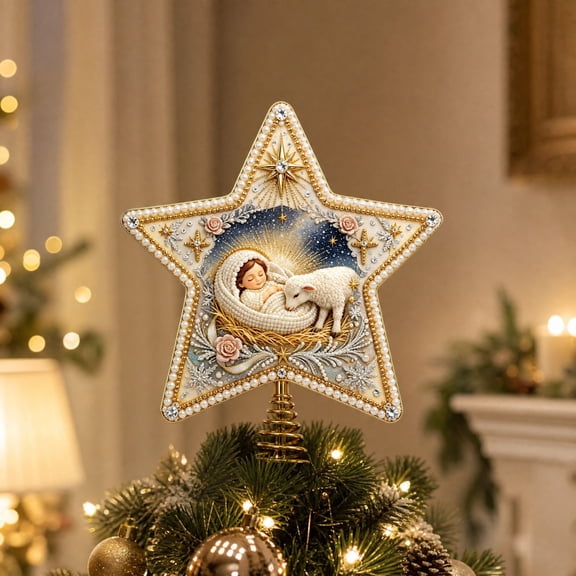 Dreamy DIY Pearl Diamond Art Star Christmas Tree Topper Kit, 7.87 Inch Xmas Tree Top Ornament with Stable Spring‑Mounted Shiny Pearl Rhinestone Star Topper for Beginner Craft Kit Decoration