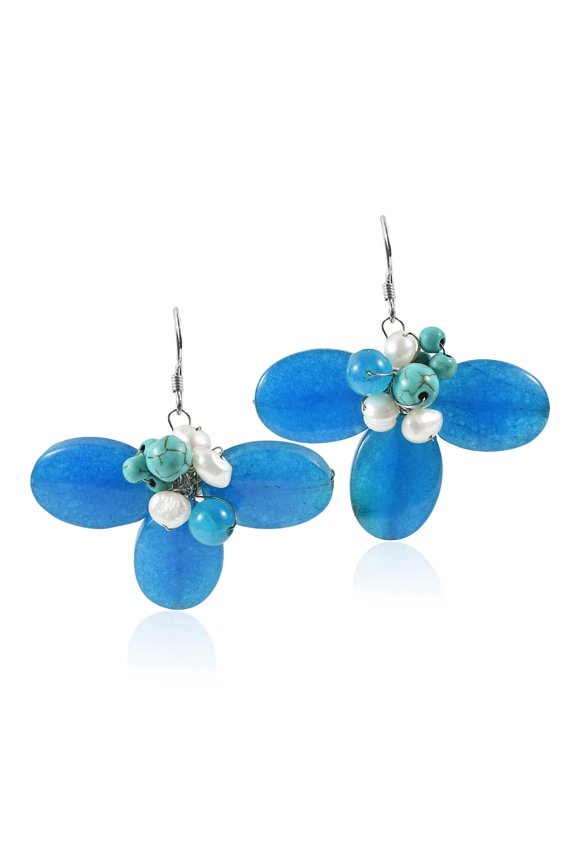 Dreamy Dark Blue Agate & Reconstructed Turquoise Stone Flower Earrings