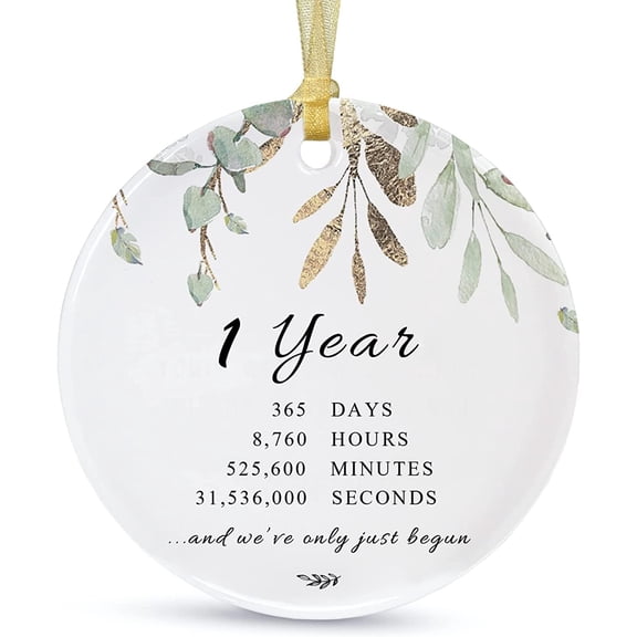 The Dreamy Den 1St Anniversary Ornament 2025 Christmas Hanging For Couple,First Wedding Gift Ideas For Her,1 Year Ceramic Ornament For Husband&Wife Married Decoration, 1PC