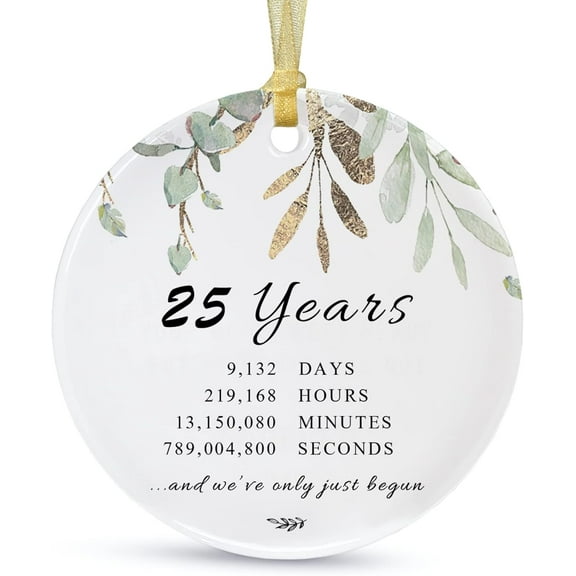 The Dreamy Den 25 Years Anniversary Ornament 2025 Hanging,25Th For Couple,25 Years Christmas Ceramic Ornament Parents Gifts For Decorating Home Weddings, 1PC