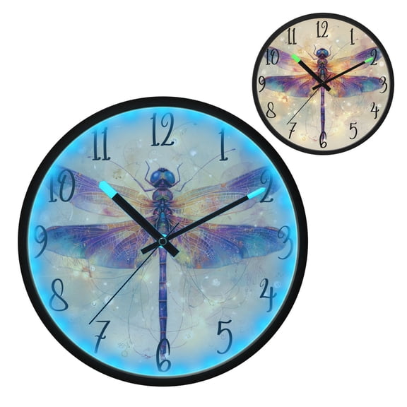 Dreamy Dragonfly Luminous Wall Clock with Sound-Activated LED 12-Inch Silent Acrylic Timepiece for Bedroom Livingroom or Office