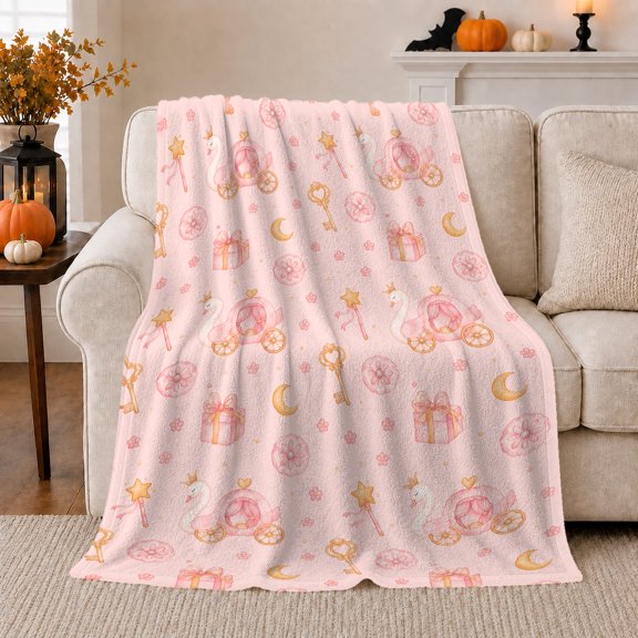 Dreamy Fairytale Pumpkin Carriages Swans, Mystical Bird Art Scene, Warm Flannel Blanket for Living Room and Reading Nook, Bird Lovers Valentine's Day Gift, Artistic Home Decor