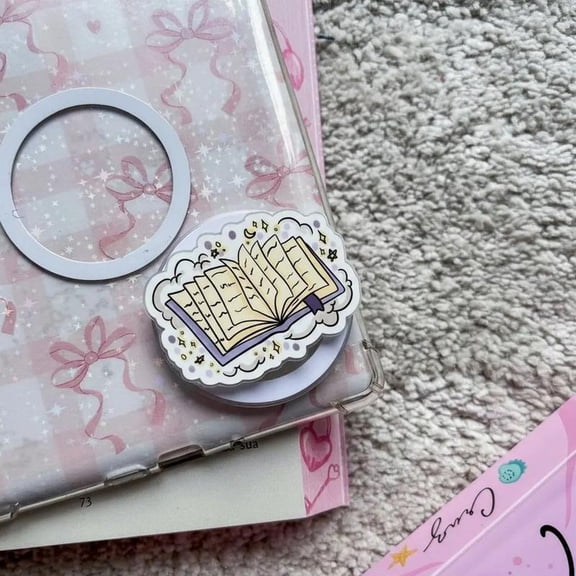 Dreamy Fantasy Book Phone Grip, Clouds and Stars Aesthetic Griptok, Bookish Gift for Women and Teens, Magical Library Accessory, Cute Acrylic Phone Stand for E-readers