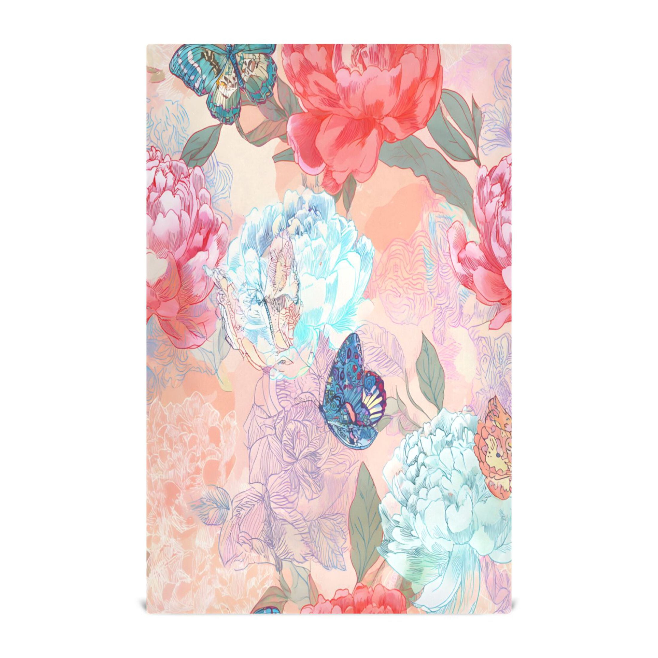 Dreamy Floral Butterflies Kitchen Towels Dishcloth Decorative Waffle Towels Multi Use Tea Towel Dish Cloths 28x18in