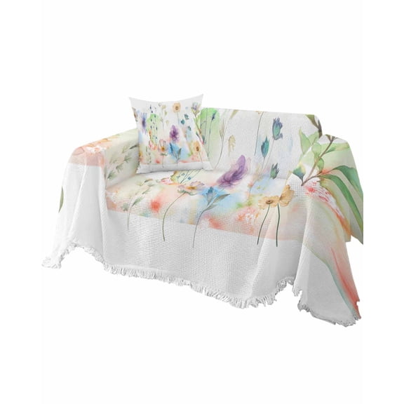 Dreamy Floral Sofa Couch Covers for Dogs,Washable Sectional Couch Slipcovers for Loveseat with Tassels,Abstract Botanical Garden Herb Watercolor Non Slip Sofa Throw Cover Blanket Large 71''x102''