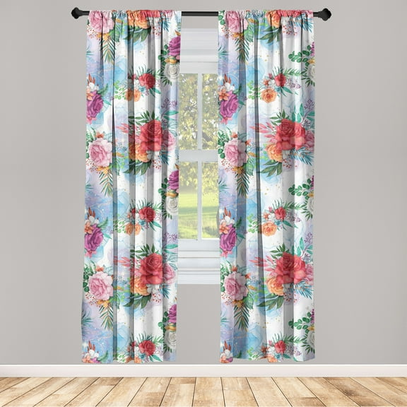 Dreamy Floral Window Curtains, Colorful Design Fantasy Aura Flowers Vintage with Leafy Ornaments, Lightweight Decor 2-Panel Set with Rod Pocket, Pair of - 28"x95", Dark Coral Multicolor, by Ambesonne