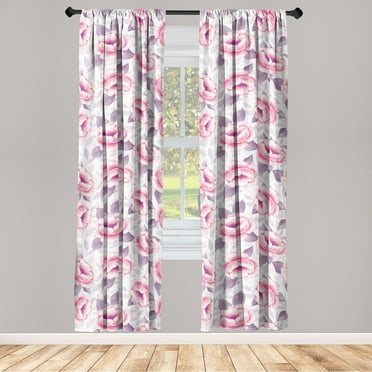 Dreamy Floral Window Curtains, Vintage Flowers Boho with Soft Colors on Leafy Design Back Print, Lightweight Decor 2-Panel Set with Rod Pocket, Pair of - 28"x63", Pastel Pink Grey Pink, by Ambesonne