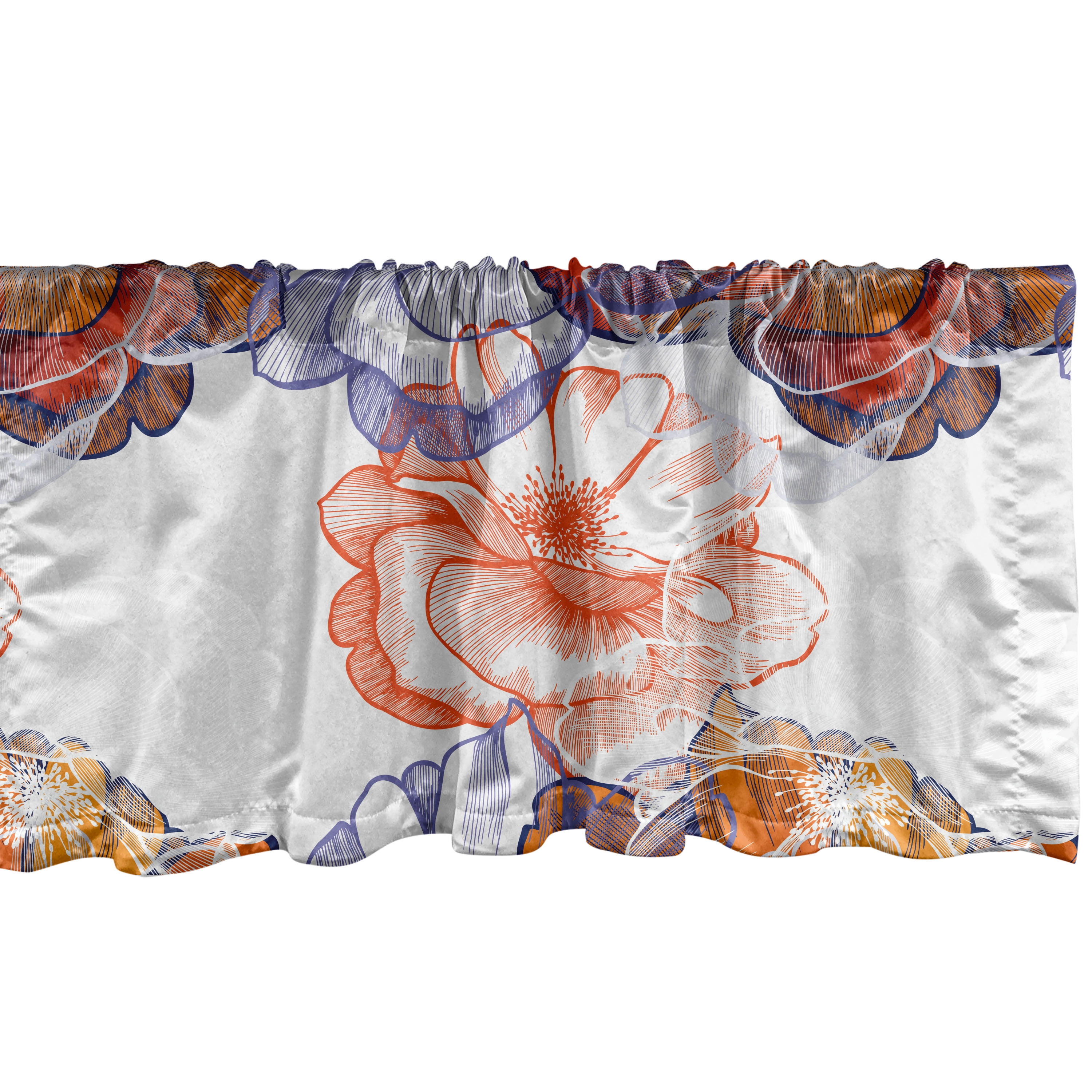 Dreamy Floral Window Valance, Line Illustrated Tropical Flowers ...