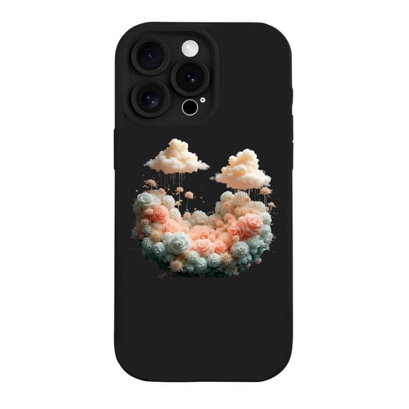 Dreamy Floral iPhone 15 Pro Case - Lightweight Yellowing Resistant Soft Peach & Light Blue Design with Clouds - Ethereal Aesthetic for iPhone 15 Pro