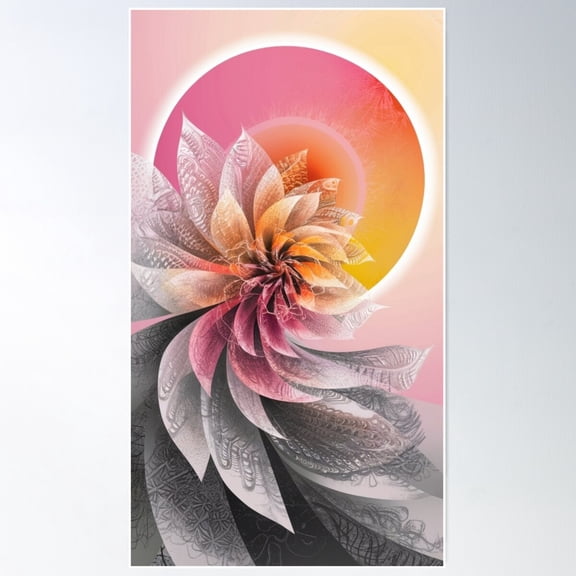 Dreamy Florals: Abstract Flower Art In Soft Hues | Radiant Grace: Abstract Flower On Gradient Circle Poster Wall Art, Modern Wall Decor For Living Room Bedroom, 12x18 UNFRAMED