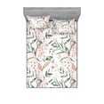 thumbnail image 1 of Dreamy Flowers Fitted Sheet & Pillow Sham Set, Japanese Themed Falling Leafy Branches and Romantic Floral Art, Decorative Printed 3 Piece Bedding Decor, Queen, Soft Pink Peacock Green, by Ambesonne, 1 of 2