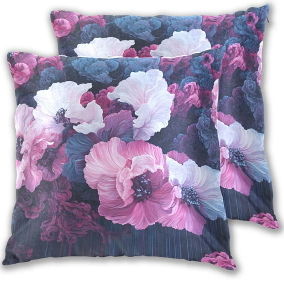 Dreamy Flowers in Purple Throw Pillow Covers 16x16 Inch 2 Packs Decorative Square for Living Room Couch Bed Sofa