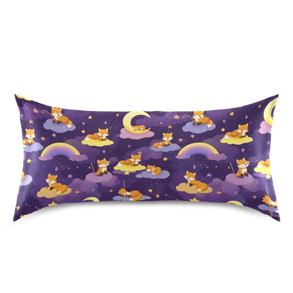 Dreamy Fox Pattern Pillow Case Standard Size Silky Satin Pillow Cover for Bedroom 20x26 Inch